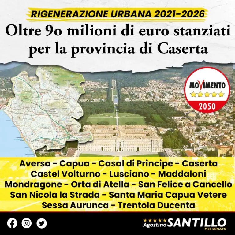 Rigenerazione urbana, oltre 90milioni di euro per Terra di Lavoro, Santillo: “Adesso spendere bene i fondi”