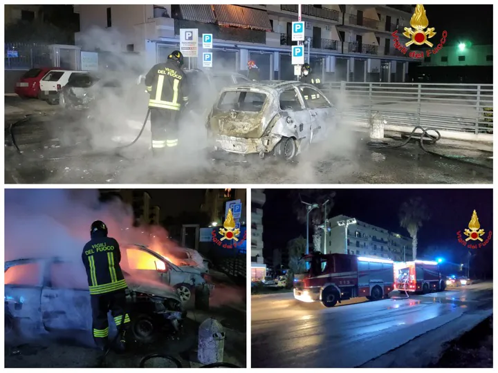 Quattro auto date alle fiamme fuori al bar
