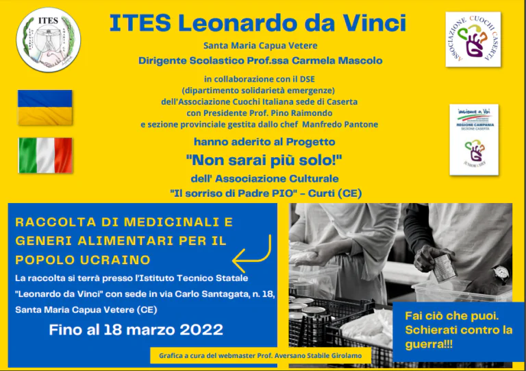 “Non sarai più solo”: ITES e associazione Cuochi prendono parte all’iniziativa di solidarietà