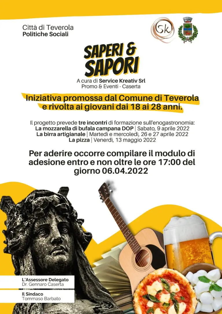‘Saperi e Sapori’, il nuovo progetto che il Comune di Teverola lancia per i giovani