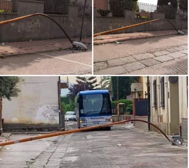 Crolla lampione in strada, tragedia sfiorata