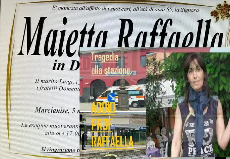 Travolta dal treno, oggi l’ultimo viaggio della docente Raffaella