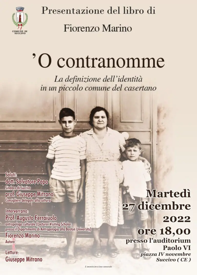 Presentazione del libro “‘O contranomme” di Fiorenzo Marino: identità e cultura del cuore casertano