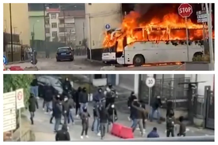 Follia ultras, pullman dei casertani in fiamme: scontri prima del derby