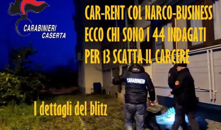 TUTTI I NOMI. Car Rent creata con lo spaccio, ecco chi sono i 44 indagati: 13 in cella