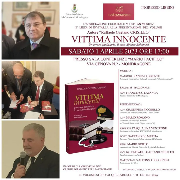 Presentazione del libro “Vittima Innocente. Un errore giudiziario. Il caso Alfonso Bolognesi”