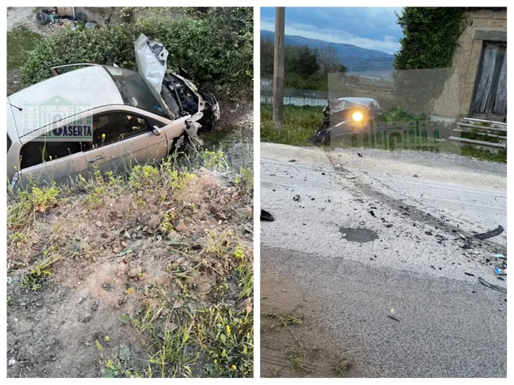 Terribile frontale, un’auto finisce nel fossato e l’altra fuori strada