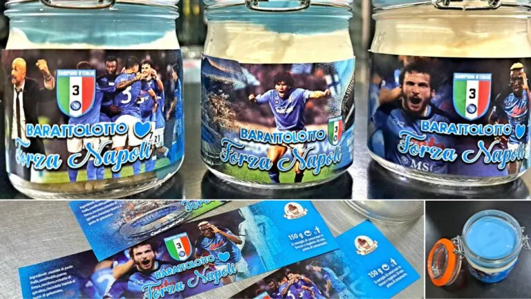 Il barattolotto si tinge d’azzurro: la dedica alla vittoria del Napoli della pasticceria della Valle