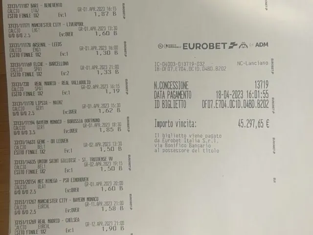 scommessa record 90mila euro
