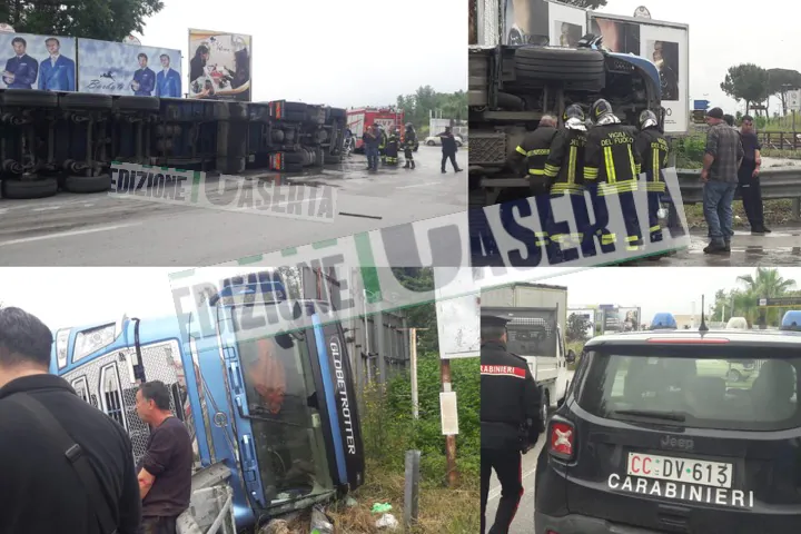Incidente choc nella zona dei centri commerciali: tir si ribalta