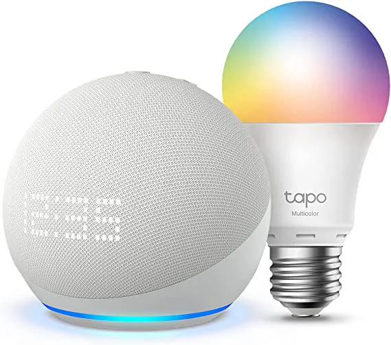 Promozione Amazon dispositivi Alexa: Echo Dot (5ª generazione) con orologio+Lampadina (-36%)