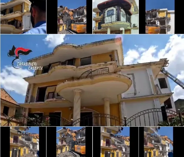 Ruspe in azione, demolita la mega villa del parente del boss. VIDEO