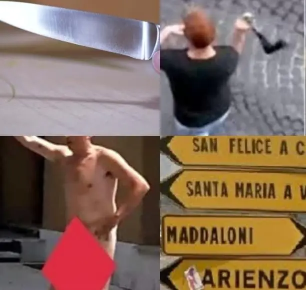 Lanciò oggetti in piazza dal balcone, trovate armi in casa. Lui beccato nudo in strada