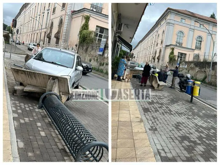 Choc in città, si schianta con l’auto su una panchina
