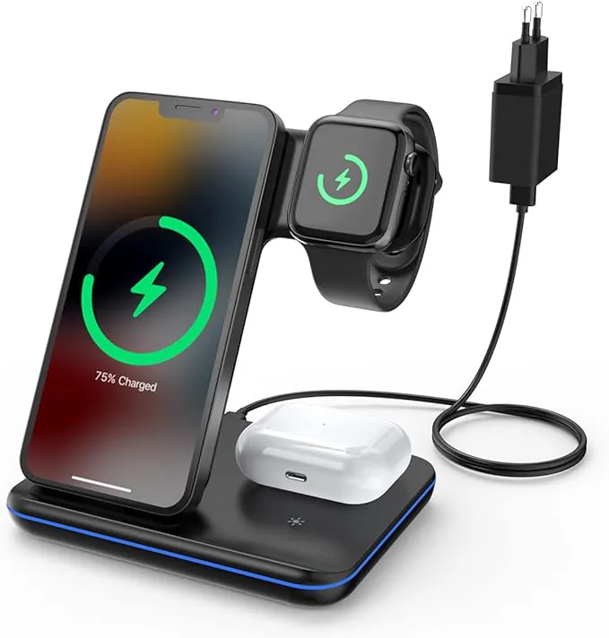 Doppio sconto per questo caricabatteria wireless 3 in 1: paghi meno di 20 euro
