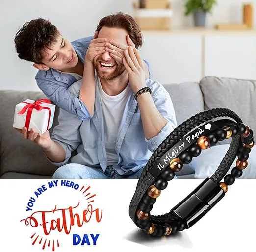 Braccialetto uomo in pelle con incisione “Il Miglior Papà” a prezzo WOW su Amazon