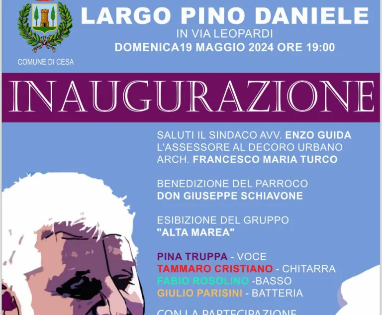 “Largo Pino Daniele” inaugurazione domenica 19 maggio