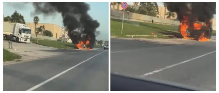 Furgone prende fuoco sulla Statale. Il video