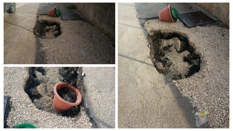 Si apre mini voragine nella strada della frazione: occhio…
