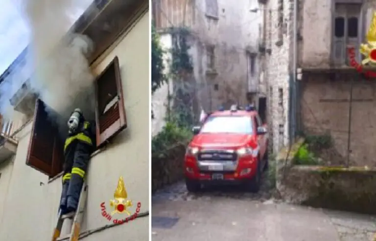 Fiamme in camera da letto, paura nel centro storico