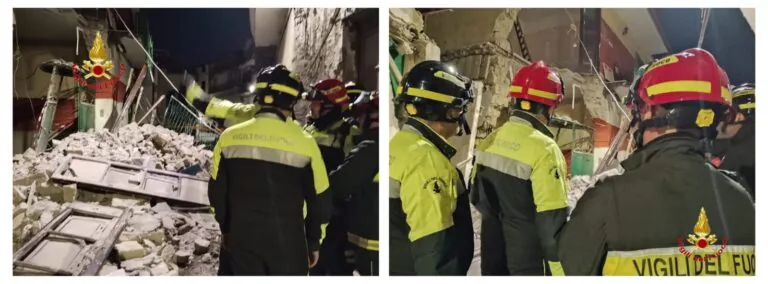 Crolla parte di una palazzina in pieno centro: l’intervento dei vigili del fuoco