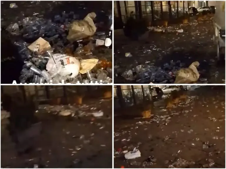 Scenario choc all’alba in piazza dopo l’aperitivo della viglia