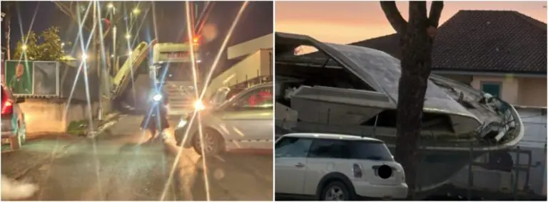 Barca cade dal trasportatore: paura e caos in strada