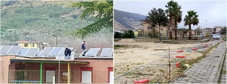 Raffiche di vento, volano pannelli solari da scuola elementare