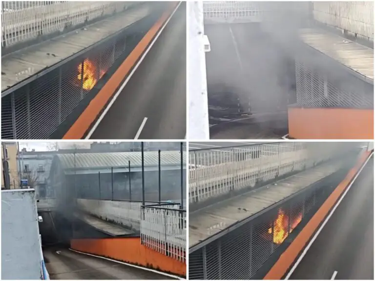 Auto in fiamme, panico nel parcheggio interrato