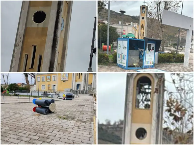 Forte vento colpisce la frazione: “Piove” l’orologio della chiesa e calcinacci in strada