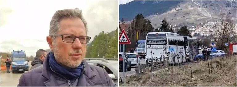 Primi pullman fermati a Roccaraso, anche Borrelli sul posto