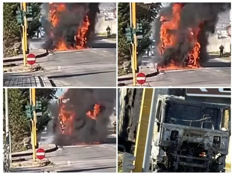 Paura sull’Appia: camion prende fuoco all’improvviso