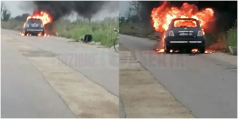 Auto distrutta dalle fiamme al confine tra 2 comuni