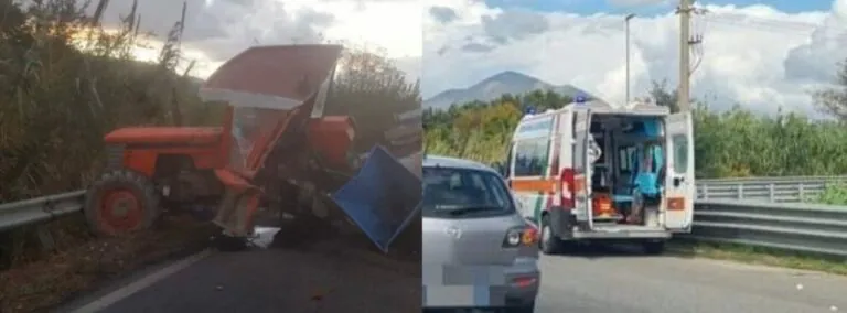 Sorpasso azzardato, auto finisce contro trattore. Conducente in ospedale