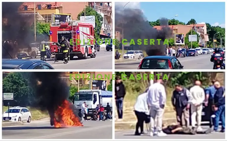 Schianto choc: centauro sbalzato e la moto prende fuoco