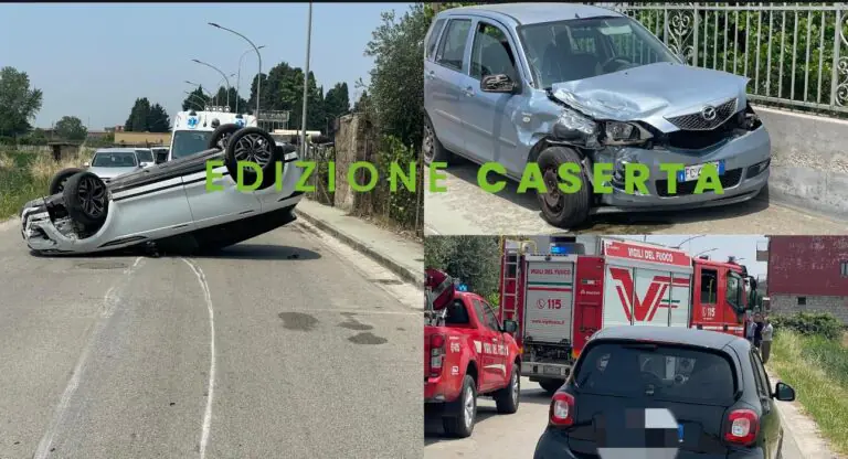Auto si ribalta dopo urto al confine, corsa in ospedale per conducente