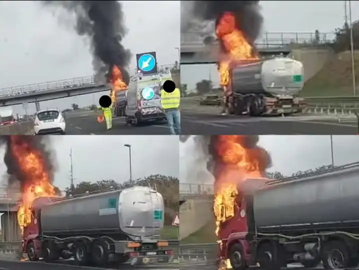 Paura sull’A1: camion in fiamme nei pressi dello svincolo