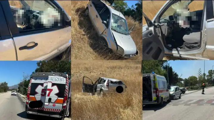 Sbandano con l’auto e si schiantano in un campo all’incrocio, 2 trasportati d’urgenza