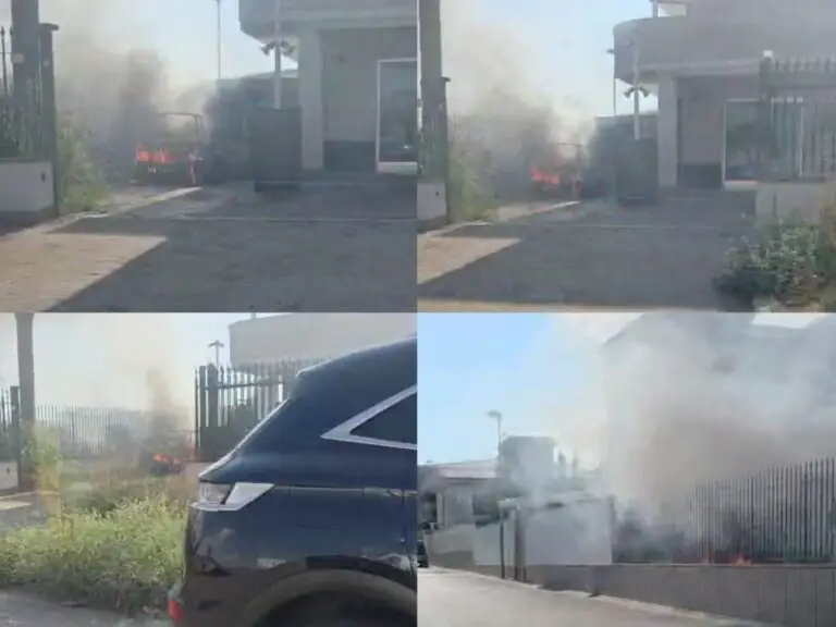 Auto elettrica va a fuoco all’improvviso, fumo invade la strada