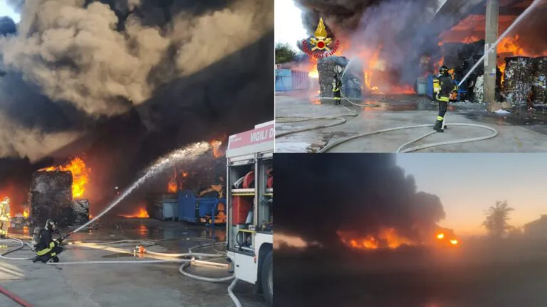 Incendio nell’impianto di trattamento rifiuti: pompieri in azione da tutta la Campania