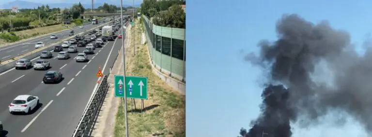 Incendio nei pressi dell’A1, nube nera invade la carreggiata