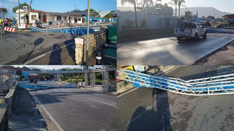 Crolla portale in metallo dopo forte tromba d’aria: “Già operativi per garantire la sicurezza di tutti”