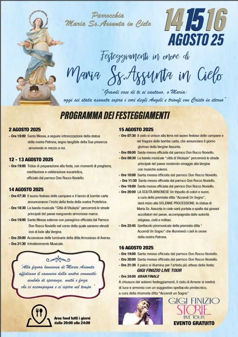 Al via i festeggiamenti in onore di “Maria SS. Assunta in Cielo”. Sabato Gigi Finizio in concerto