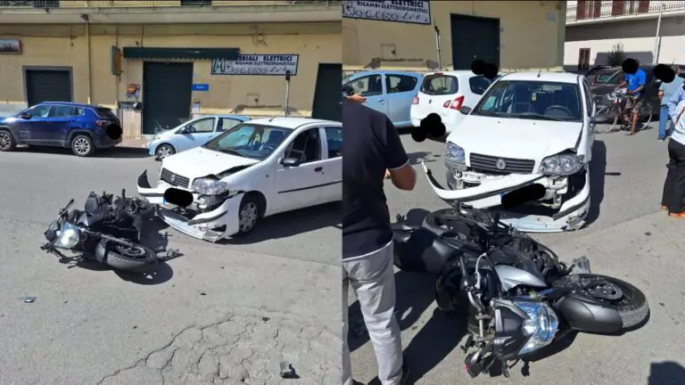 Impatto choc tra auto e moto, centauro a terra