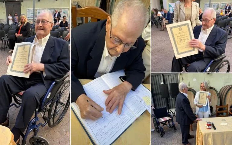 A 95 anni torna a scuola a ritirare il diploma conseguito 75 anni prima