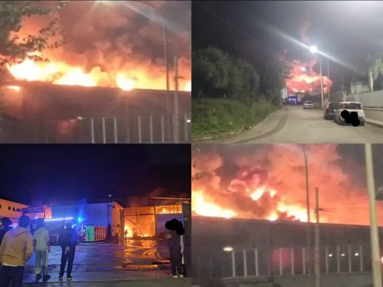 Azienda in fiamme al confine col casertano