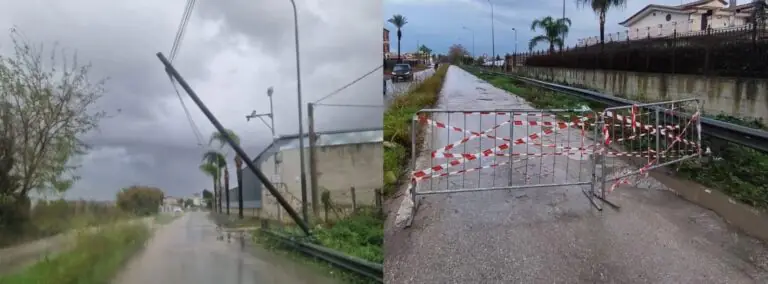 Palo in bilico sulla strada: intervengono i pompieri e i vigili