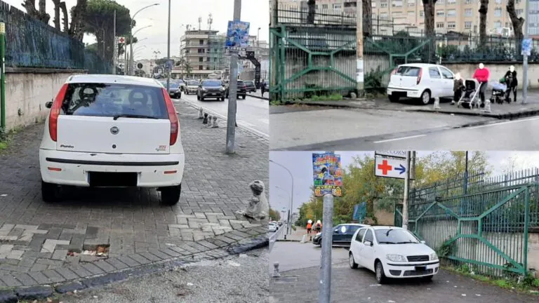 Parcheggia l’auto sul marciapiede davanti l’ospedale e blocca il passaggio per i disabili