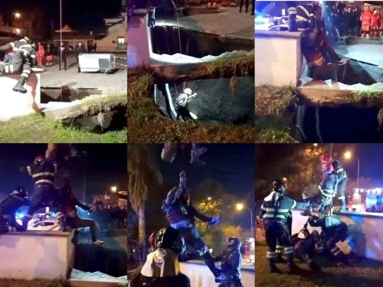 Finisce in una maxi voragine nel parco giochi, salvato dai pompieri