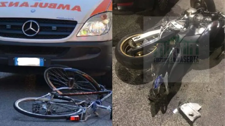 Impatto choc tra moto e bici, 3 trasportati d’urgenza